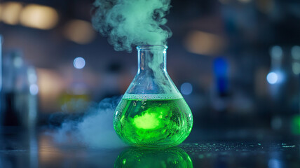 Beaker filled with a green liquid extracted from nature