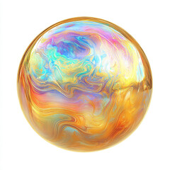 A golden soap bubble on a white background.