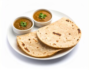 chapati with chicken curry  on a white background " ai generator "
