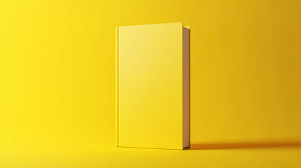 A mockup of an empty yellow book on display.