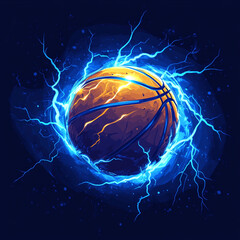 basketball surrounded by lightning bolts.