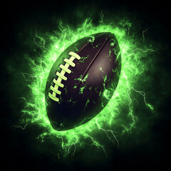 American football surrounded by lightning bolts.