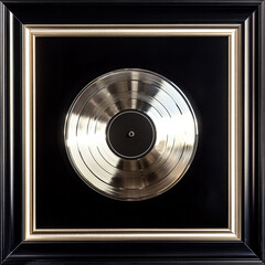 silver record music disc award inside a black frame.