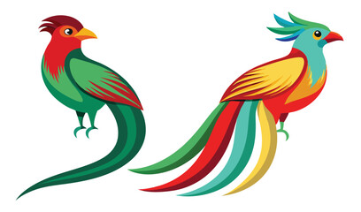 Fototapeta premium Two colorful stylized birds tropical design illustration