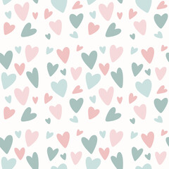 Seamless pattern with pastel hearts. Seamless Pattern of Cute Pink and Green Hearts on White Background.
Playful and romantic design perfect for Valentine’s Day, cards, or children’s decor.