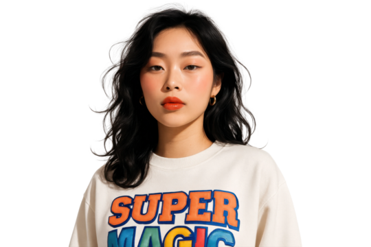 Trendy young Asian woman, isolated on transparent background