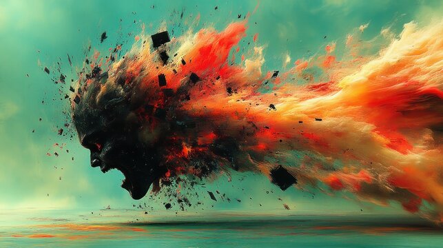 Abstract head exploding in vibrant colors