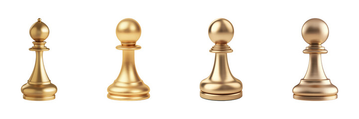 Golden Chess Pieces Set. Luxury Strategy And Game Collection Isolated On Transparent Background