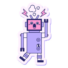 sticker of a cute cartoon malfunctioning robot