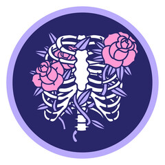 sticker of tattoo in traditional style of a rib cage and flowers