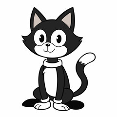 Cartoon black and white kitten with big eyes, playful illustration