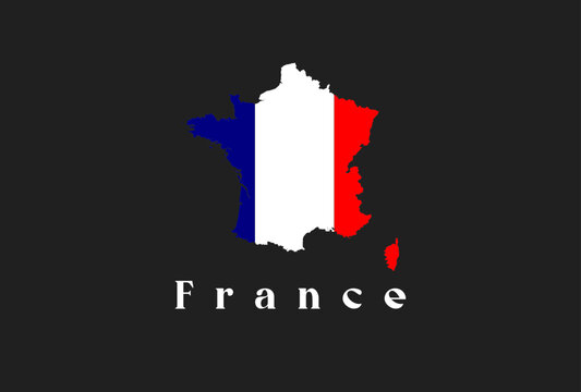 France in Focus: A striking representation of France, showcasing its iconic flag colors seamlessly integrated within the nation's distinct geographical outline. A symbol of pride and patriotism.