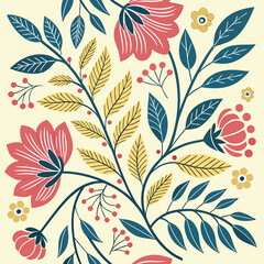Fototapeta premium Seamless doodle floral pattern modern flat design