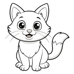 Smiling cartoon kitten with big eyes and fluffy tail, cute illustration