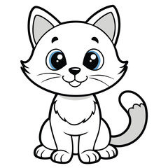 Cute cartoon kitten illustration with blue eyes and fluffy tail