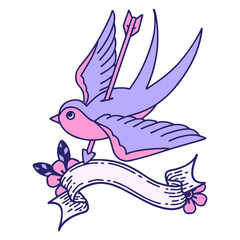 traditional tattoo with banner of a swallow