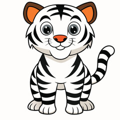 Cartoon White and Black Tiger Cub with Orange Ears - Cute Playful Tiger Character