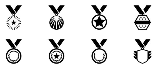 Award medal icon set. Winner or victory badge medal. Medal icon set. Award icon set. Champion symbol. Vector illustration.