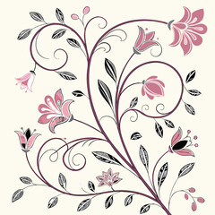 Seamless symmetrical vine and floral tile pattern