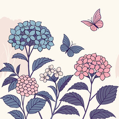Fototapeta premium Seamless hydrangea garden pattern with lush clusters