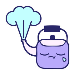cute cartoon of a steaming kettle
