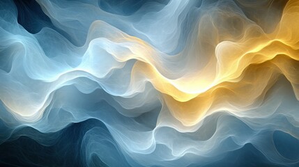 Abstract swirling, flowing forms of light blue and gold