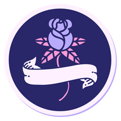 sticker of tattoo in traditional style of a rose and banner