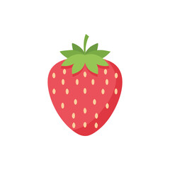 Cute Strawberry Illustration with Green Leaves on White Background.