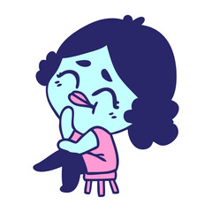 freehand drawn cartoon of a kawaii woman