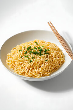 Spaghetti and noodles with chicken and shrimp in a bowl