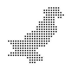 Pakistan country dotted map. Black spot pixel illustration isolated on white background. Vector circle mosaic.
