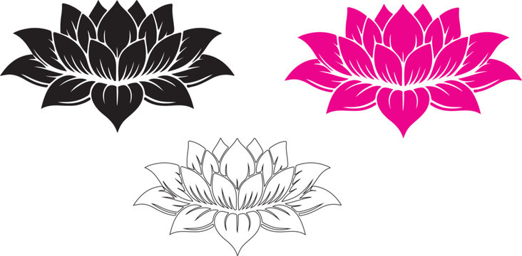 lotus flower silhouette and outline vector design