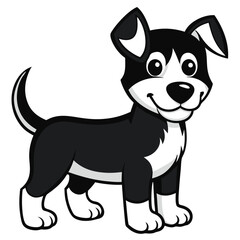 Cute Black and White Cartoon Puppy Dog Smiling - Playful Dog Illustration