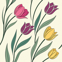 Seamless watercolor tulip repeat pattern bright spring floral design