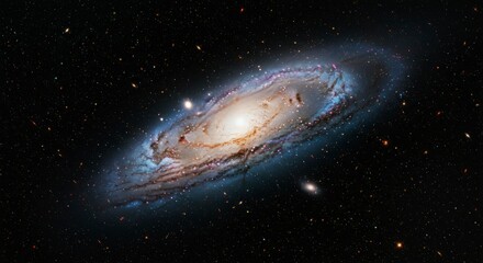 Fototapeta premium A vibrant spiral galaxy, showcasing its intricate arms and central core, amidst a dark, star-studded expanse