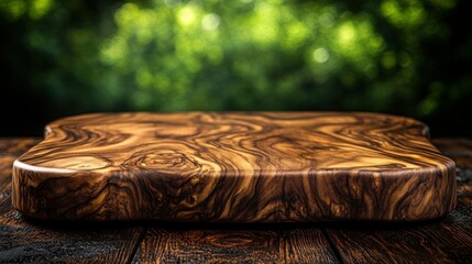 Rustic wooden cutting board on dark surface