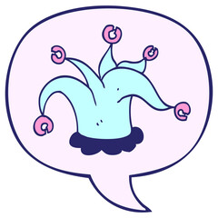 cartoon jester hat with speech bubble