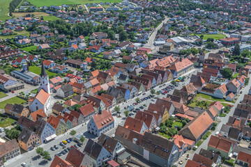 Das Stadtzentrum von Freystadt am Rand des Oberpfälzer Jura von oben