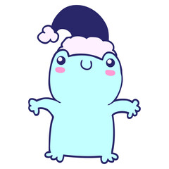 cute cartoon frog wearing christmas hat