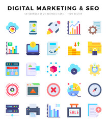 DIGITAL MARKETING & SEO web icons in Flat style.