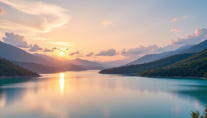 Golden Reflections Over Tranquil Mountain Lake