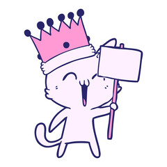 happy cartoon king cat with sign