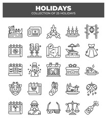 Collection of 25 Holidays. A Diverse Set of Festive Icons