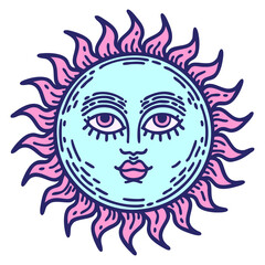 tattoo in traditional style of a sun with face