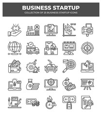 Business Startup: Collection of 25 Essential Icons for Planning and Growth