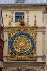 Close up of the Gros Horloge in the historic center of Rouen