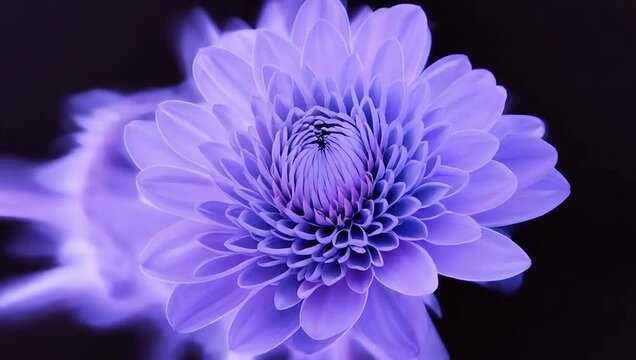 Timelapse of an anemone flower unfolding in soft lavender tones with a centered dark core, artistic and graceful mood. Created with generated AI.