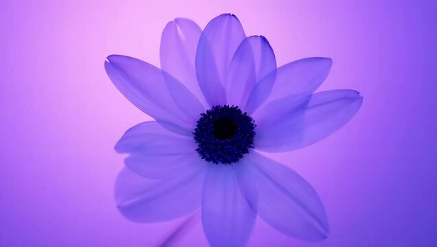 Timelapse of an anemone flower unfolding in soft lavender tones with a centered dark core, artistic and graceful mood. Created with generated AI.