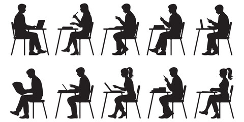 student in classroom silhouettes Students Sitting at Desks Classroom Silhouettes, Students Sitting at Desks in Various Poses, 