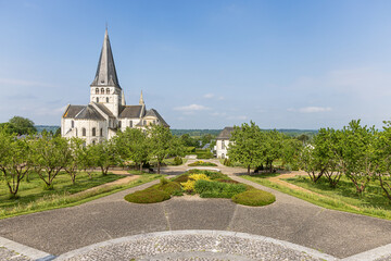 The central alley in the garden of the Abbey of Saint-Georges in Saint-Martin-de-Boscherville, an oustanding abbey in Normandy near Rouen
